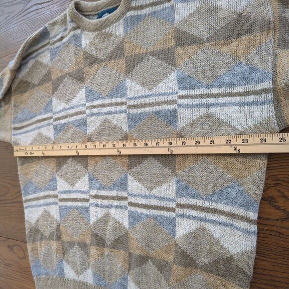 Vintage Janzen Sweater XL Brown Gray Sweater Geometric Diamond Pattern Knit - Picture 8 of 15